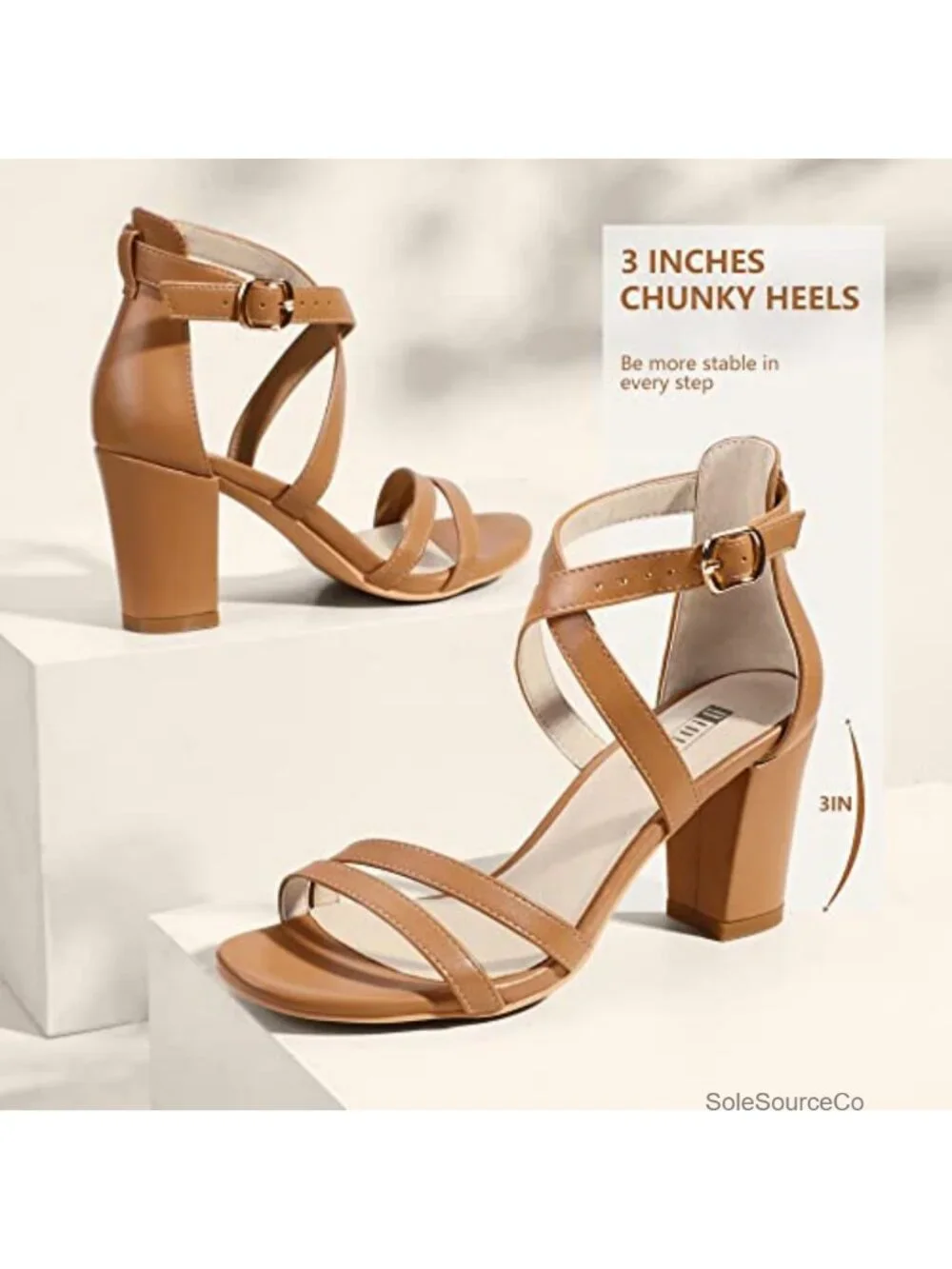 Block Heel Open Toe Strappy Sandals - Dressy Chunky Heel